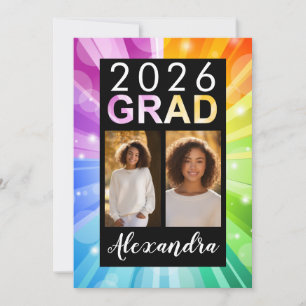 Rainbow Bubble Art Class of 2025 Photo Graduation Invitation