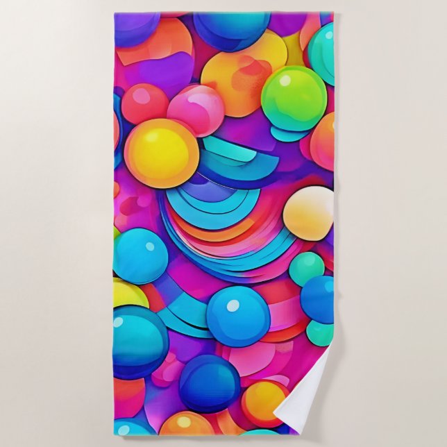 Rainbow Bubble Blast Artwork Beach Towel (Front)