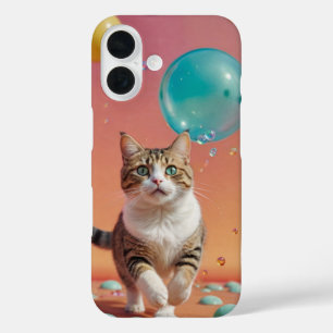 Rainbow Bubble Cat iPhone 16 Case