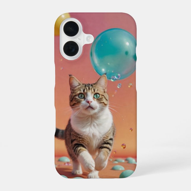 Rainbow Bubble Cat iPhone 16 Case (Back)