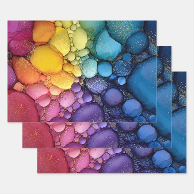 Rainbow Bubble Texture Fluid Art Wrapping Paper Sheet (Set)