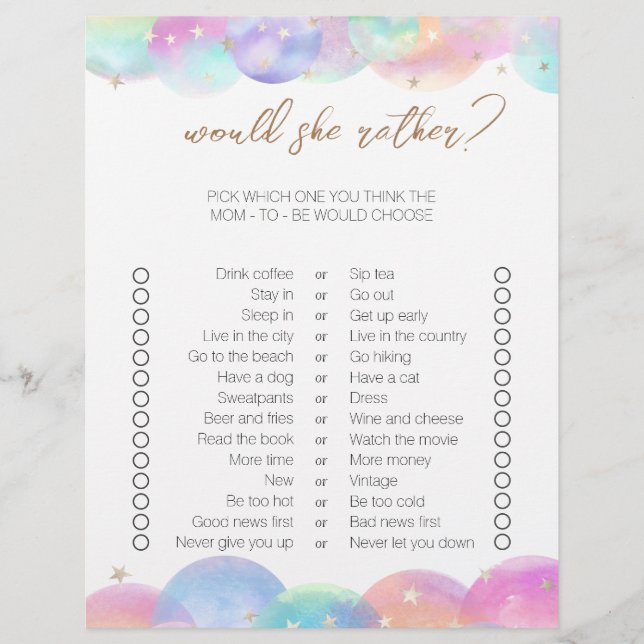 Rainbow Bubbles Two-Sided Bingo Baby Shower Games (Front)