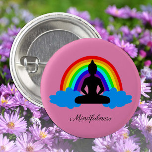 Rainbow Buddha & Mindfulness Yoga /meditation 3 Cm Round Badge
