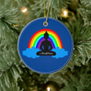 Rainbow Buddha & Mindfulness Yoga /meditation Ceramic Ornament