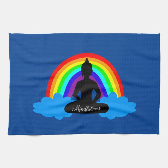 Rainbow Buddha & Mindfulness Yoga /meditation Tea Towel (Horizontal)