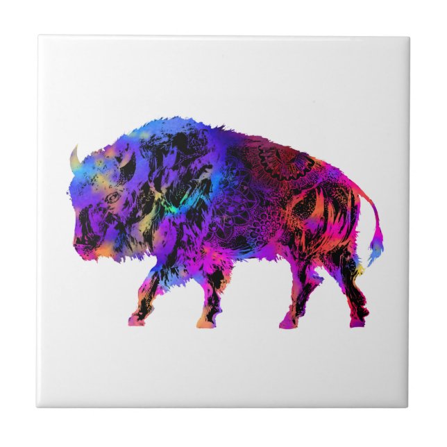 Rainbow Buffalo Ceramic Tile (Front)