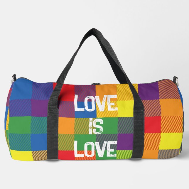Rainbow Buffalo Check Pride Colourful Love Large Duffle Bag (Front)