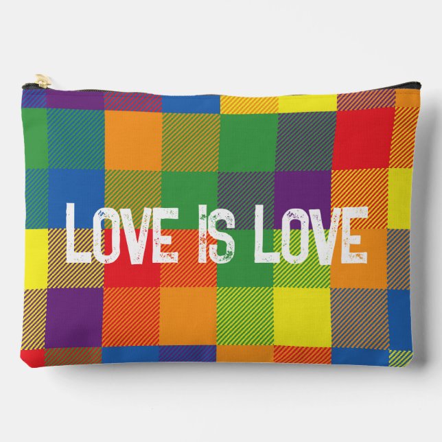 Rainbow Buffalo Check Pride Plaid Colourful Large Accessory Pouch (Front)