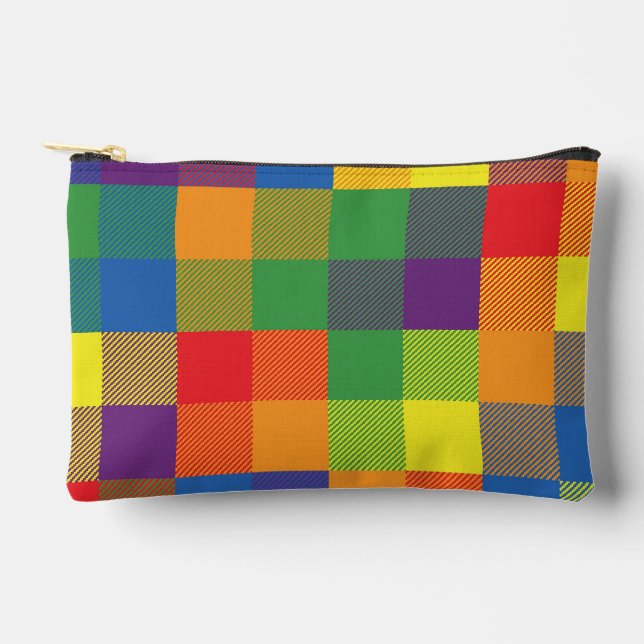 Rainbow Buffalo Check Pride Plaid Colourful Small Accessory Pouch (Front)