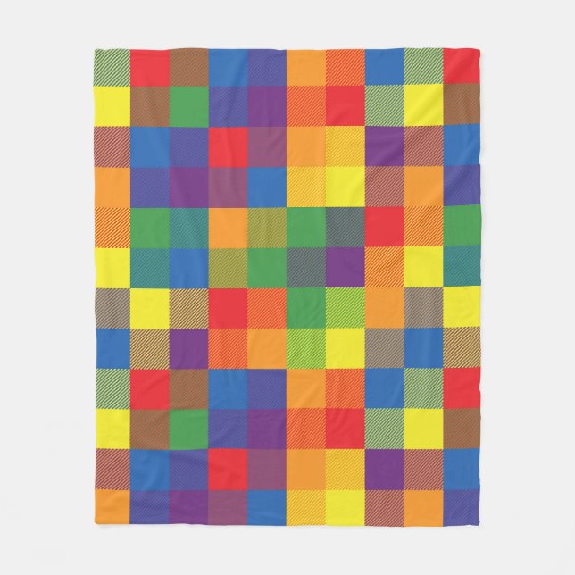 Rainbow Buffalo Check Pride Plaid Fleece Blanket (Front)