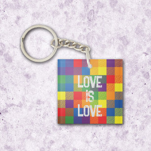 Rainbow Buffalo Check Pride Plaid Personalise Key Ring