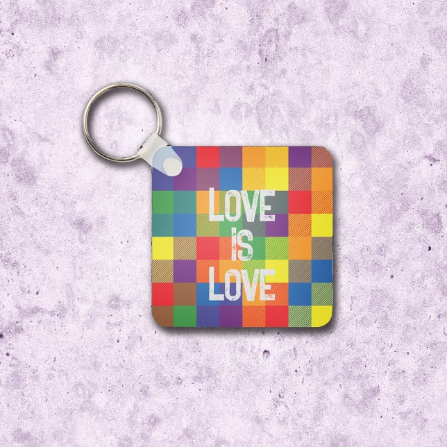 Rainbow Buffalo Check Pride Plaid Personalise Key Ring (Metal Keychain - Buffalo Check Plaid Rainbow Colors)
