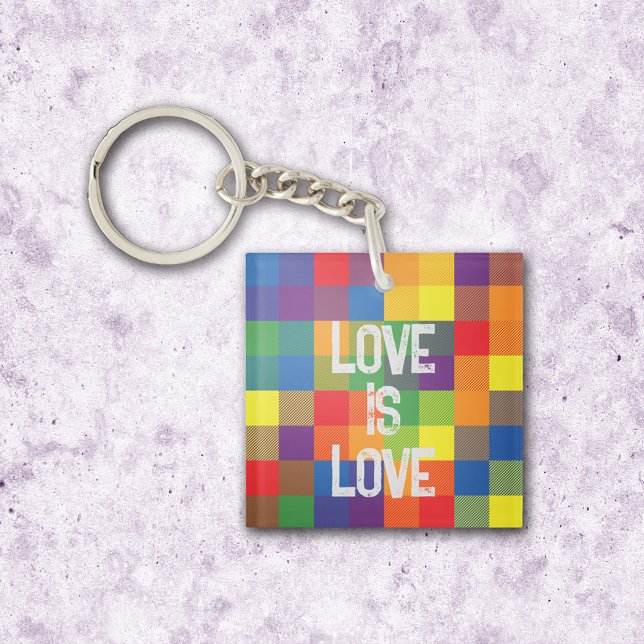Rainbow Buffalo Check Pride Plaid Personalise Key Ring (Acrylic Keychain - Buffalo Check Plaid Rainbow Colors)