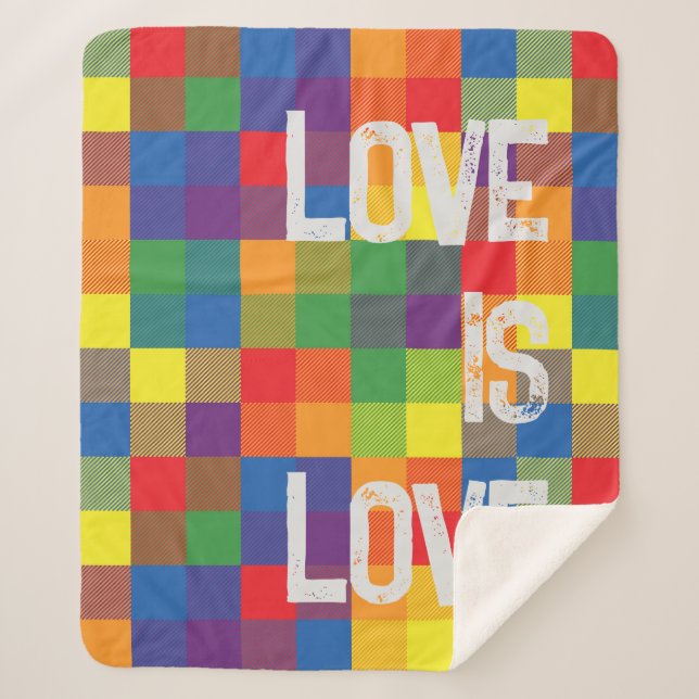 Rainbow Buffalo Check Pride Plaid Personalise Sherpa Blanket (Front)