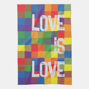 Rainbow Buffalo Check Pride Plaid Personalise Tea Towel