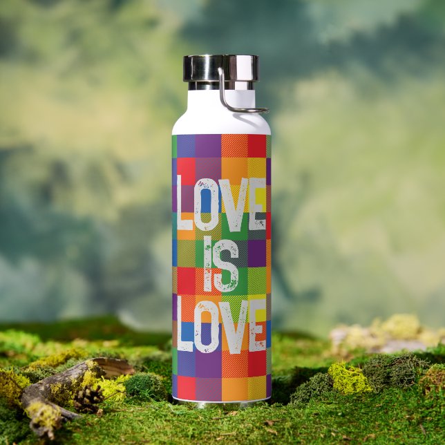 Rainbow Buffalo Check Pride Plaid Personalise Water Bottle (Outdoor)