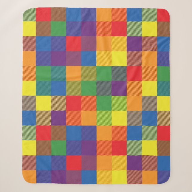 Rainbow Buffalo Check Pride Plaid Sherpa Blanket (Front)
