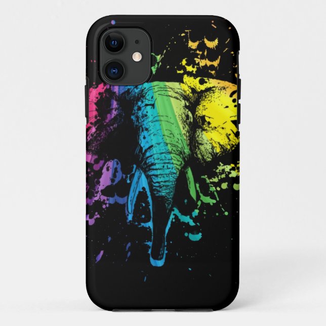 Rainbow Bull Elephant on Black Case-Mate iPhone Ca Case (Back)