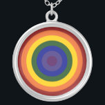 Rainbow Bullseye Silver Plated Necklace<br><div class="desc">Concentric circles form a rainbow coloured bullseye. The outermost circle is red,  followed by orange,  yellow,  green,  blue,  indigo,  and ending with violet in the centre. Celebrate your LGBT pride or your love of rainbows! 

 Digitally created 7500 x 7500 pixel image. 
 Copyright ©2011 Claire E. Skinner,  All rights reserved.</div>