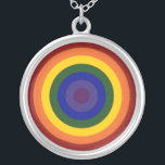 Rainbow Bullseye Silver Plated Necklace<br><div class="desc">Concentric circles form a rainbow coloured bullseye. The outermost circle is red,  followed by orange,  yellow,  green,  blue,  indigo,  and ending with violet in the centre. Celebrate your LGBT pride or your love of rainbows! 

 Digitally created 7500 x 7500 pixel image. 
 Copyright ©2011 Claire E. Skinner,  All rights reserved.</div>
