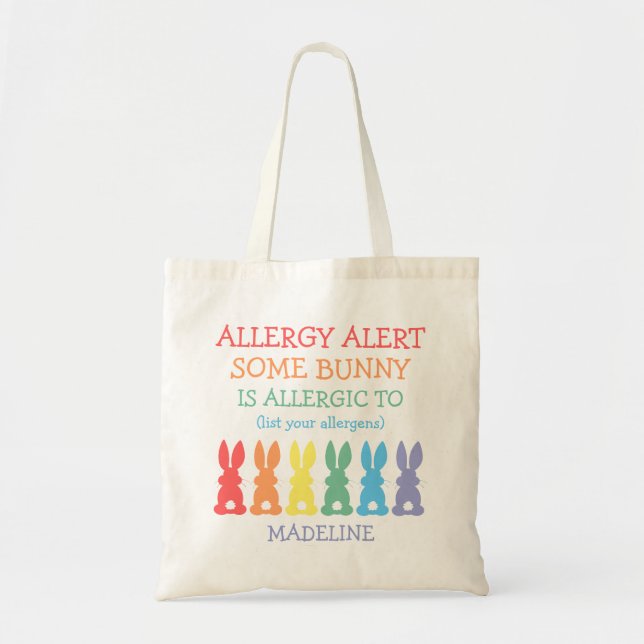Rainbow Bunnies Food Allergy Alert Personalised Tote Bag (Front)