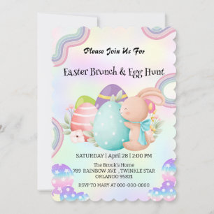 Rainbow bunny hunting egg Happy Easter day Party Invitation
