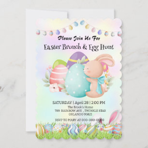 Rainbow bunny hunting egg Happy Easter day Party Invitation