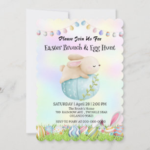 Rainbow bunny hunting egg Happy Easter day Party Invitation