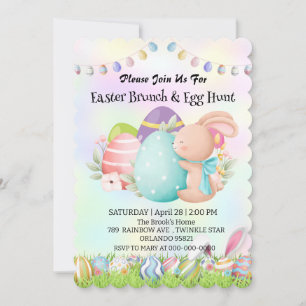 Rainbow bunny hunting egg Happy Easter day Party Invitation