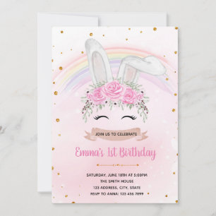 Rainbow bunny princess birthday invitation