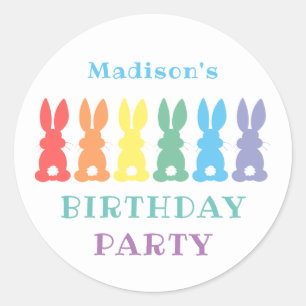 Rainbow Bunny Rabbit Kids Personalised Party Classic Round Sticker