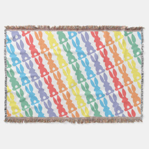 Rainbow Bunny Rabbits Bunny Tail Silhouette Throw Blanket