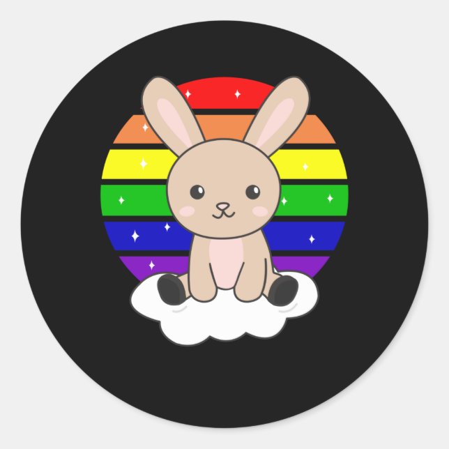 Rainbow Bunny Sweet Rabbits For Children Classic Round Sticker (Front)