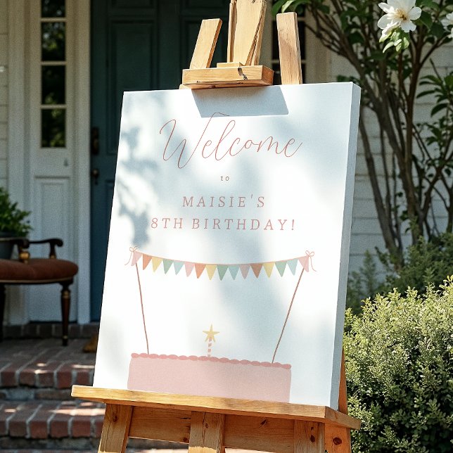 Rainbow Bunting & Cake Birthday Party Welcome Sign (Creator Uploaded)