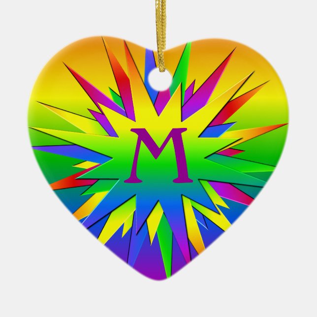 Rainbow Burst Ornament, customise Ceramic Tree Decoration (Front)