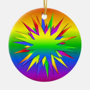 Rainbow Burst ornament, customise Ceramic Tree Decoration