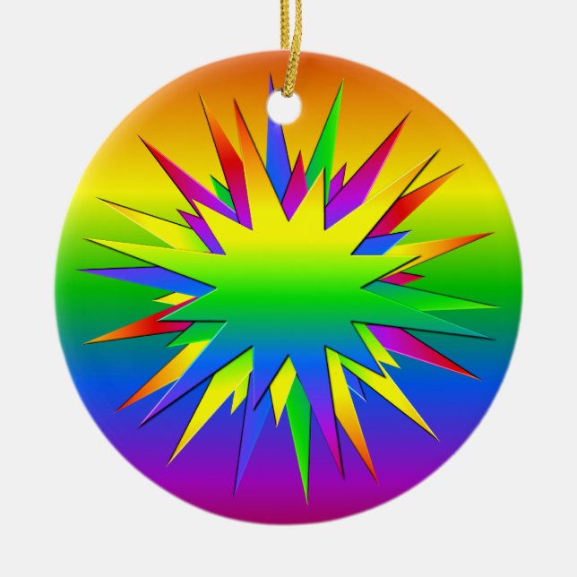 Rainbow Burst ornament, customise Ceramic Tree Decoration (Front)