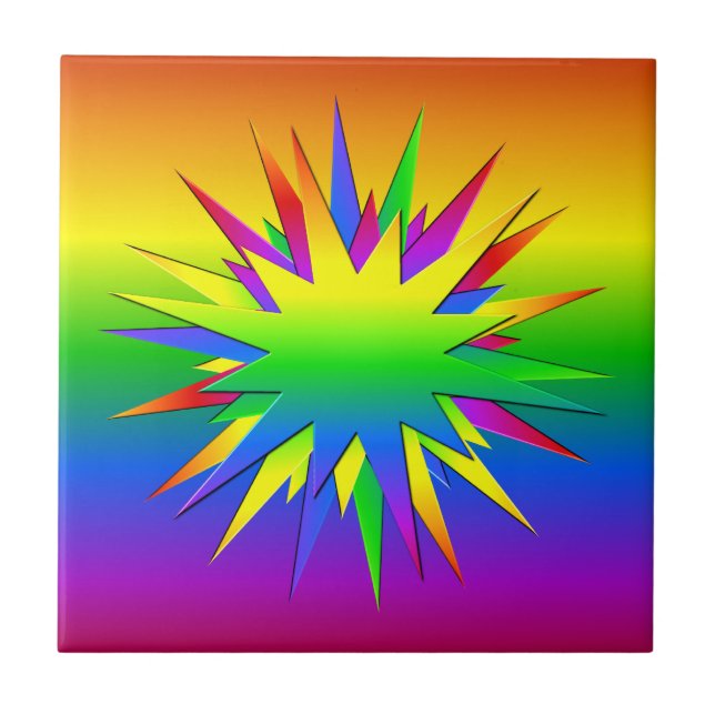 Rainbow Burst tile, customise Ceramic Tile (Front)