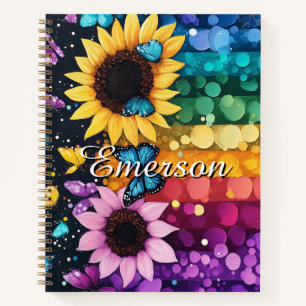 Rainbow Butterflies and Sunflowers Graph Notebook