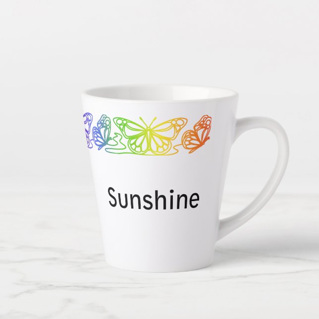 Rainbow Butterflies Border Personalised Latte Mug (Right)