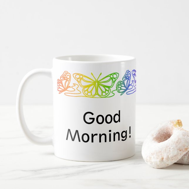Rainbow Butterflies Border Personalised Mug (With Donut)