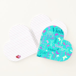 Rainbow butterflies custom name aqua violet notebook