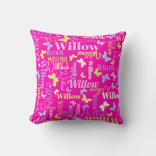 Rainbow butterflies custom name Willow hot pink  Cushion