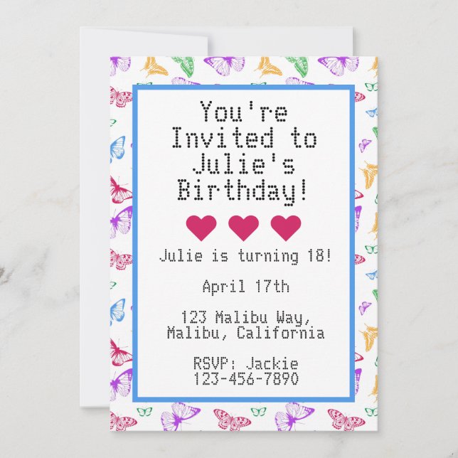 Rainbow Butterflies Invitation (Front)