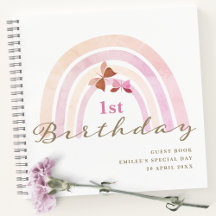 Rainbow Butterflies Pastel Pinks Guest Book