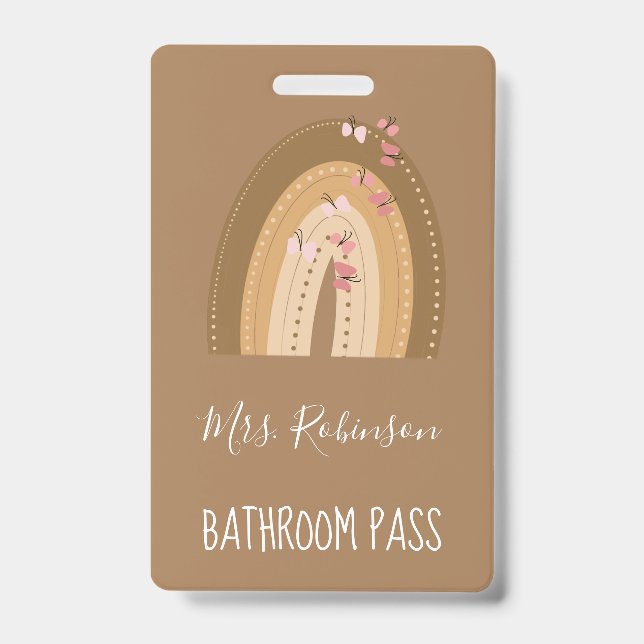 Rainbow Butterflies Script Teachers Bathroom Hall ID Badge (Front)