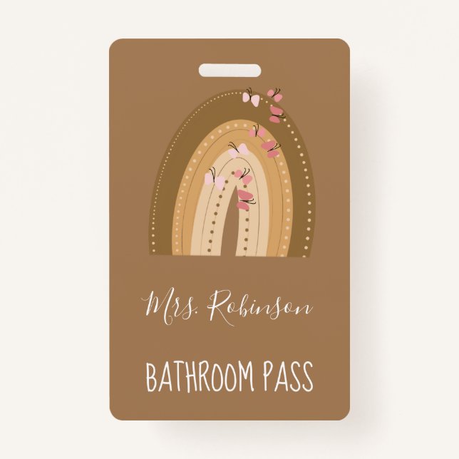 Rainbow Butterflies Script Teachers Bathroom Hall ID Badge (Front)