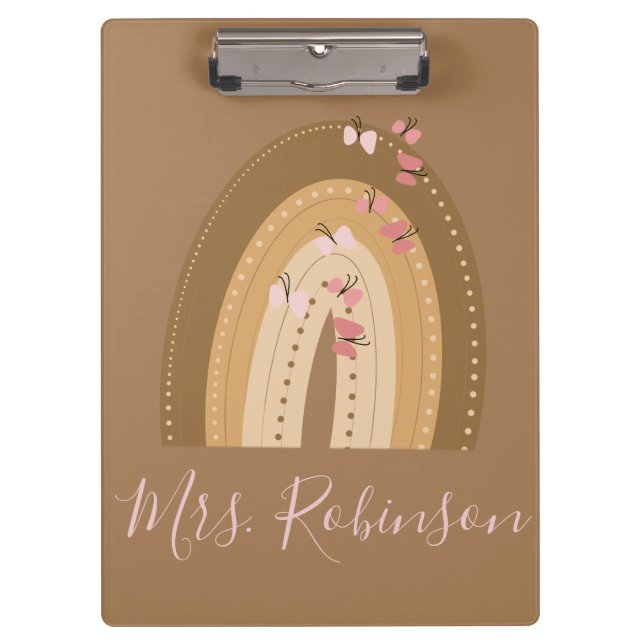 Rainbow Butterflies Script Teachers Name Clipboard (Front)