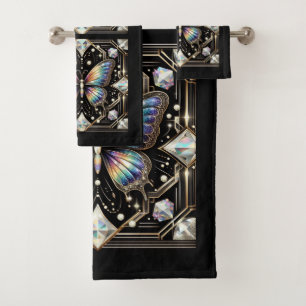 Rainbow Butterfly Art Deco Art Nouveau Bath Towel Set