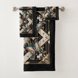 Rainbow Butterfly Art Deco Art Nouveau Bath Towel Set